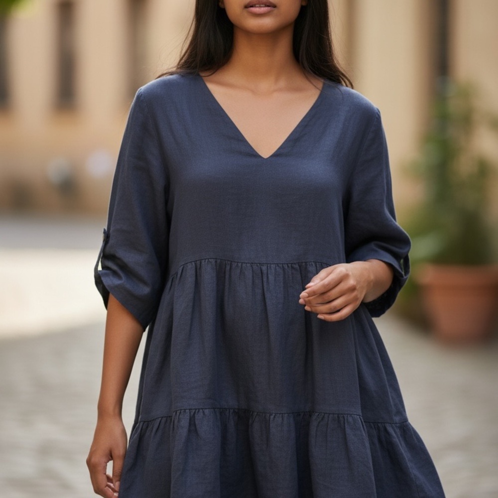 Chic Navy V-Neck Mini Dress